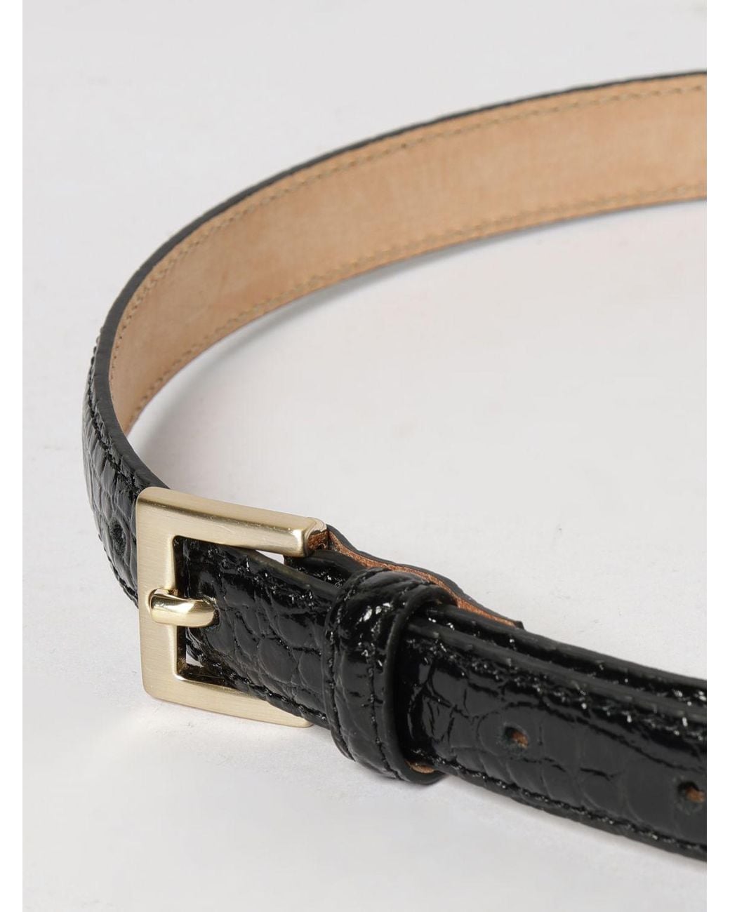 Crida Milano Black Croco-Embossed Patent Leather Belt With Pin Buckle Closure