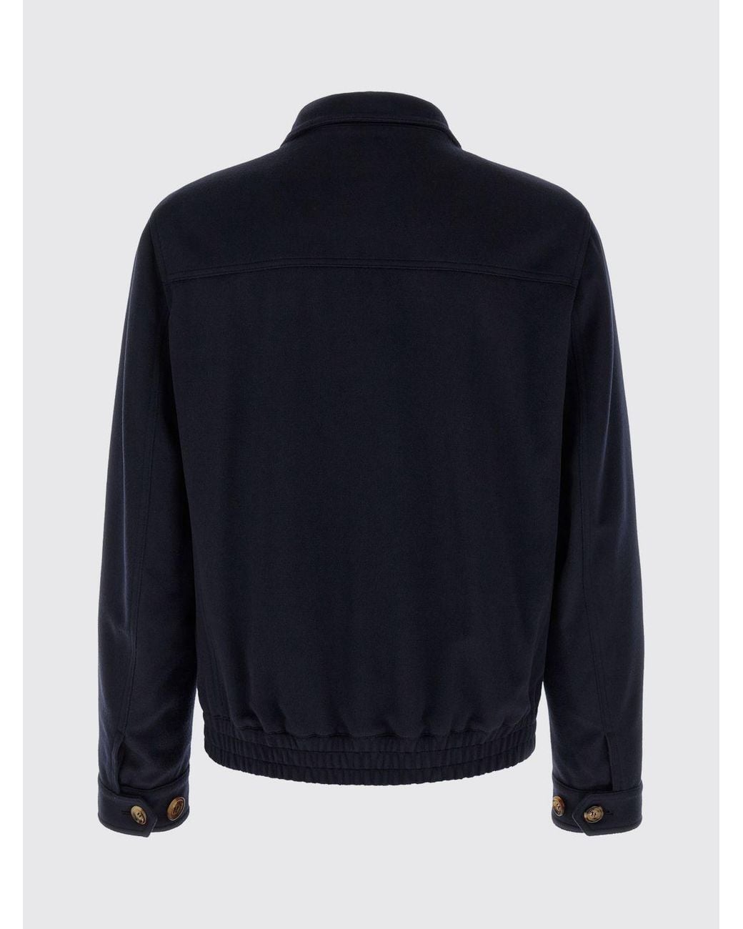 Brunello Cucinelli Blue Wool Bomber Jacket With High Neck And Zip Closure for men