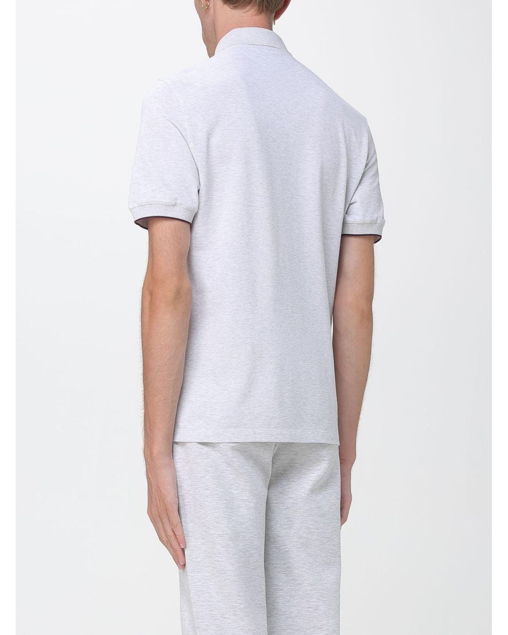 Brunello Cucinelli White Short-Sleeved Cotton Polo With Embroidered Logo for men