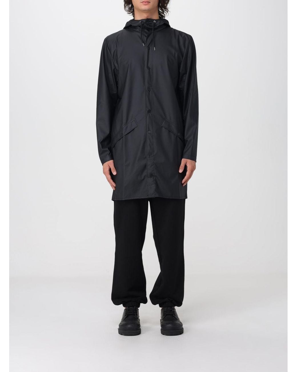 Rains Black Knee-Length Hooded Raincoat for men