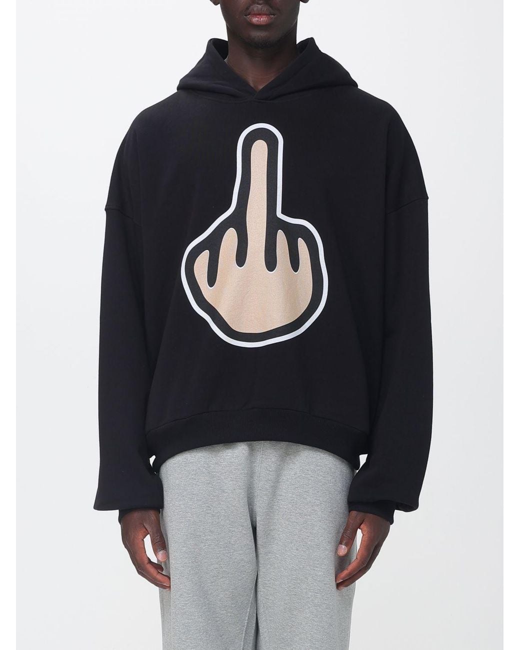 PDF Black Relaxed Fit Graphic Print Cotton Hoodie for men
