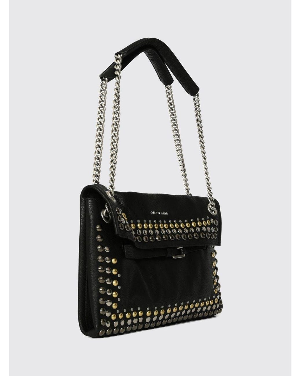 Orciani Black Venus Studded And Embroidered Calfskin Shoulder Bag