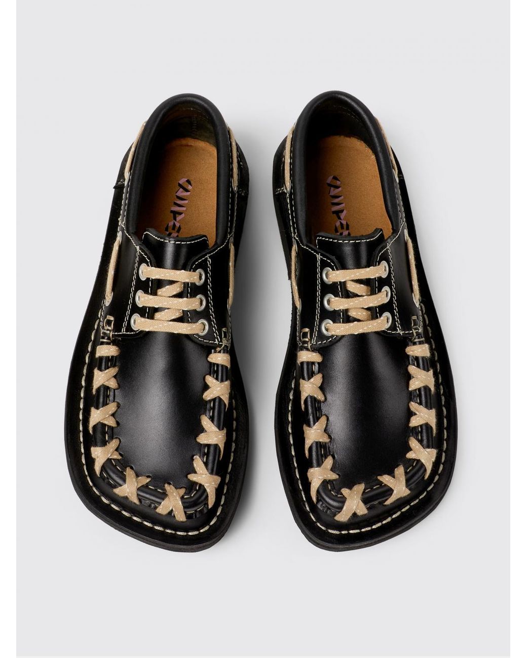 CAMPERLAB Black Eki Leather Boat Loafer With Contrast Stitching for men