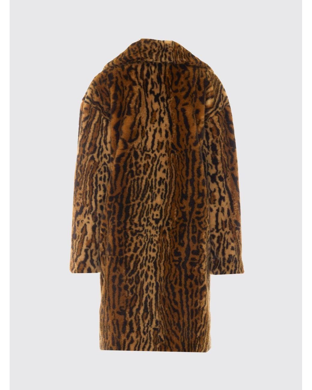 Stand Studio Brown Single-Breasted Animal Print Faux Fur Knee-Length Coat
