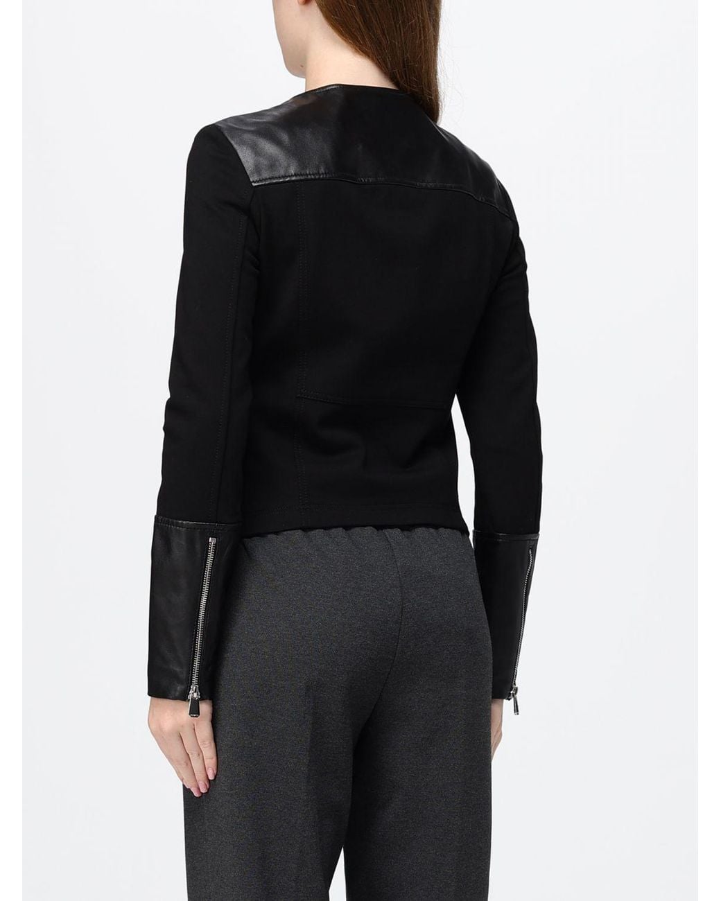 Pinko Black Cropped Leather Biker Jacket With An Asymmetrical Zip Closure