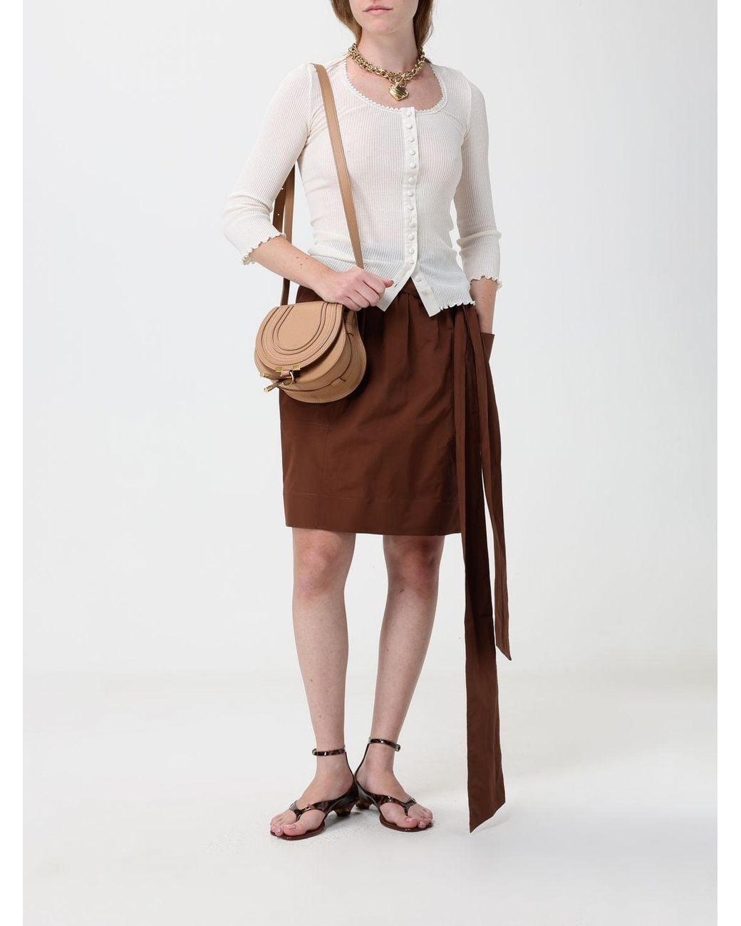 Chloé Natural ChloÉ Marcie Mini Grained Calfskin Crossbody Bag