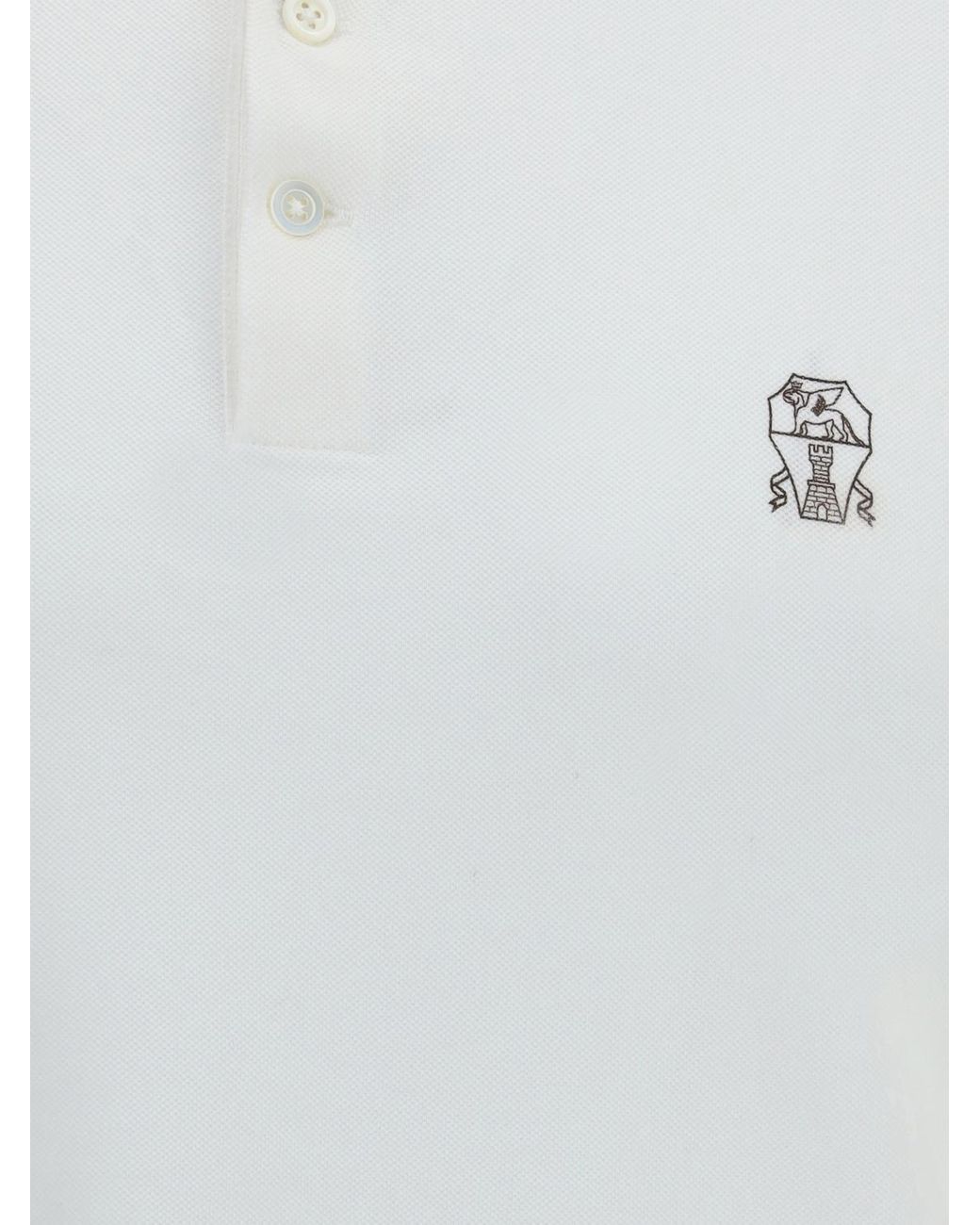 Brunello Cucinelli White Short-Sleeved Cotton Polo With Embroidered Logo for men