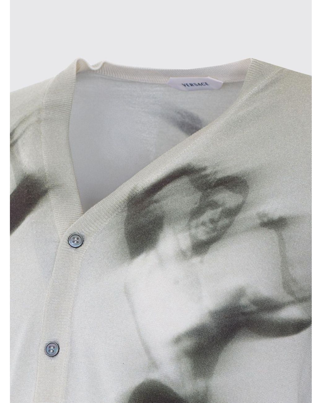 Versace Gray Abstract Pattern Silk Cardigan With V-Neck for men