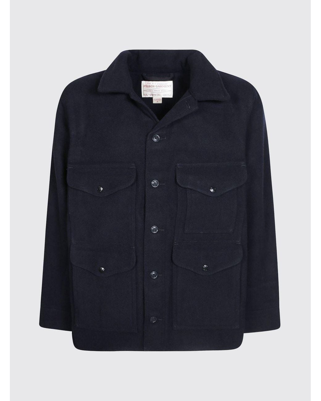 Filson Blue Wool Utility Shirt Jacket With Flap Pockets And Rever Collar for men
