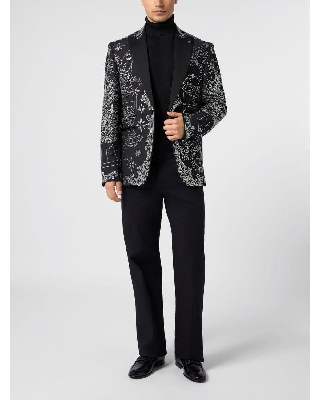 Philipp Plein Black Zodiaco Wool-Blend Blazer With Crystal Embroidery for men