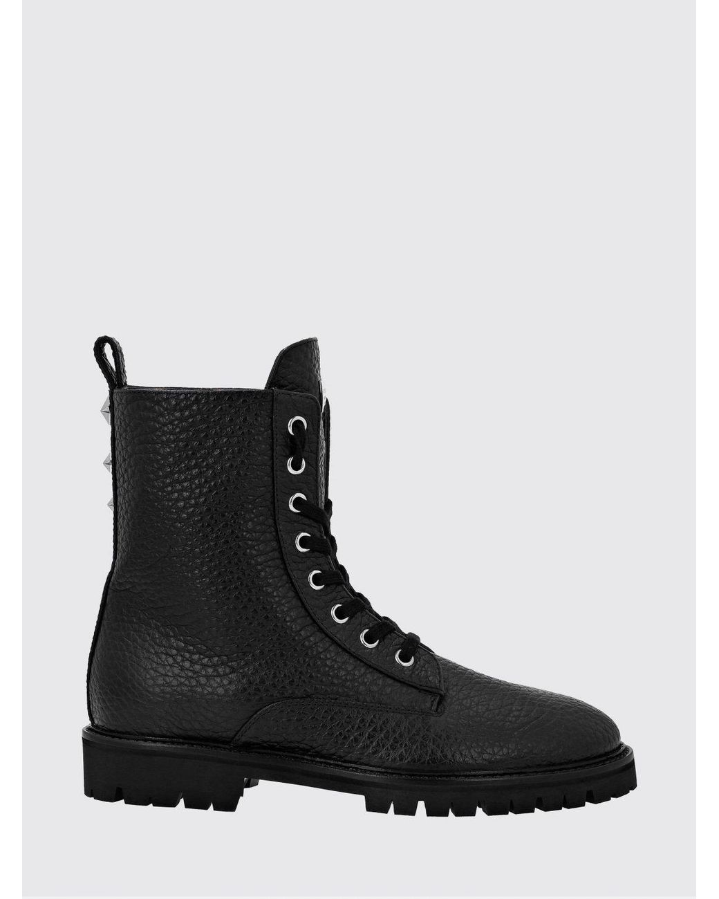 Philipp Plein Black Lace-Up Grained Leather Combat Boots With Lug Sole