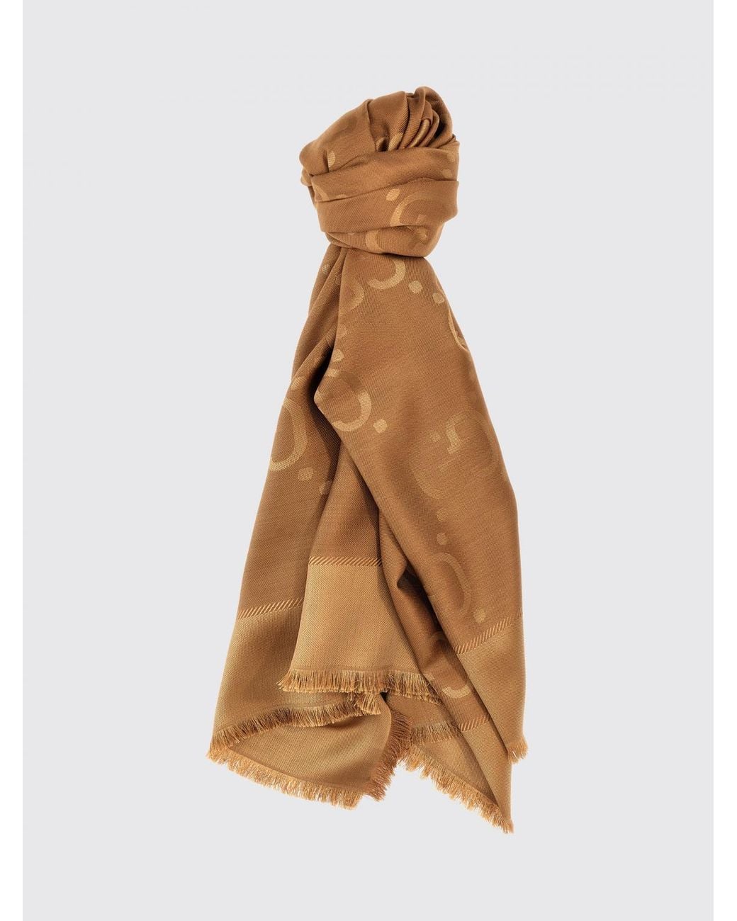 Gucci Natural Gg Monogram Jacquard Wool And Silk Scarf With Fringed Hem