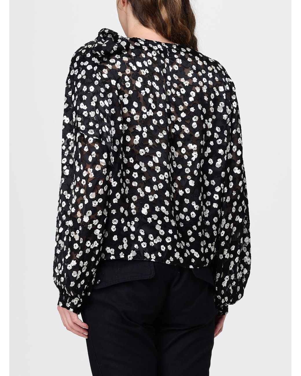Isabel Marant Black Firma Floral Print Silk Blend Blouse With Long Sleeves