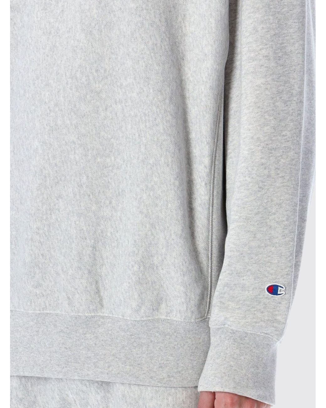 Champion Gray Cotton Hoodie With Kangaroo Pocket And Drawstring for men