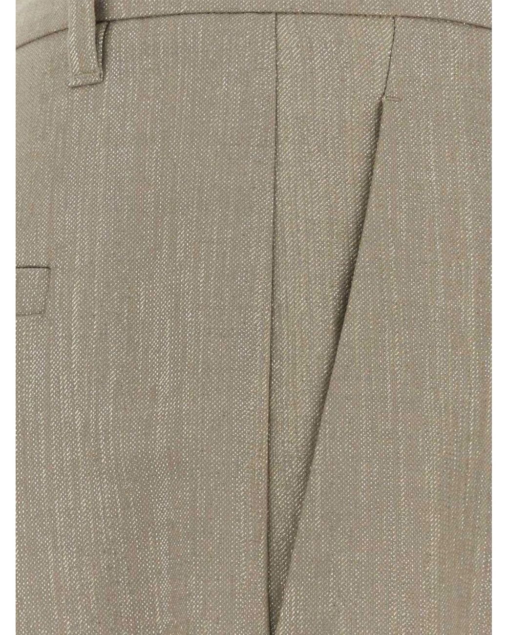 Brunello Cucinelli Natural High-Waisted Virgin Wool Palazzo Trousers With Pleats