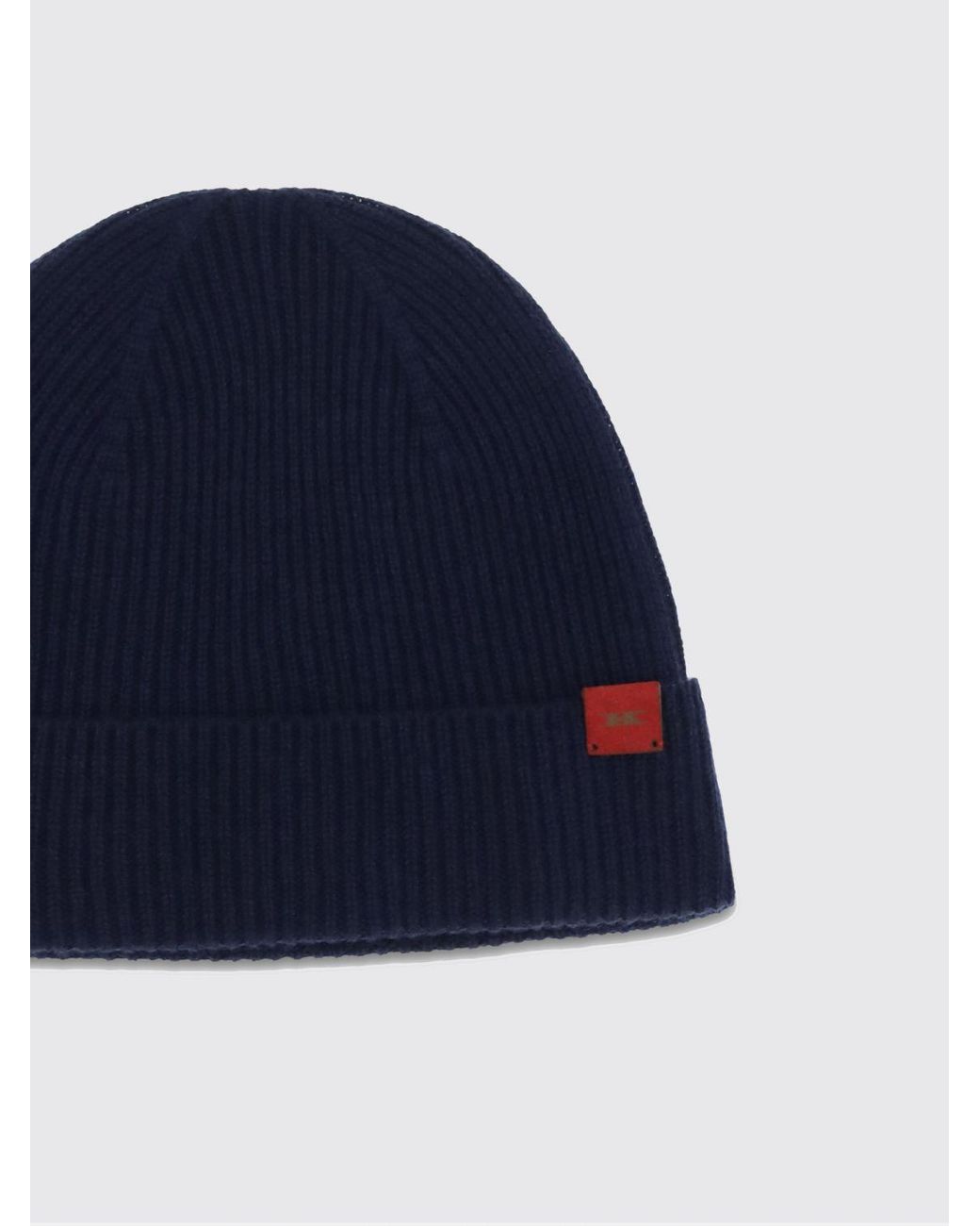 Kiton Blue Ribbed Wool Beanie With Cuff And Applied Logo for men