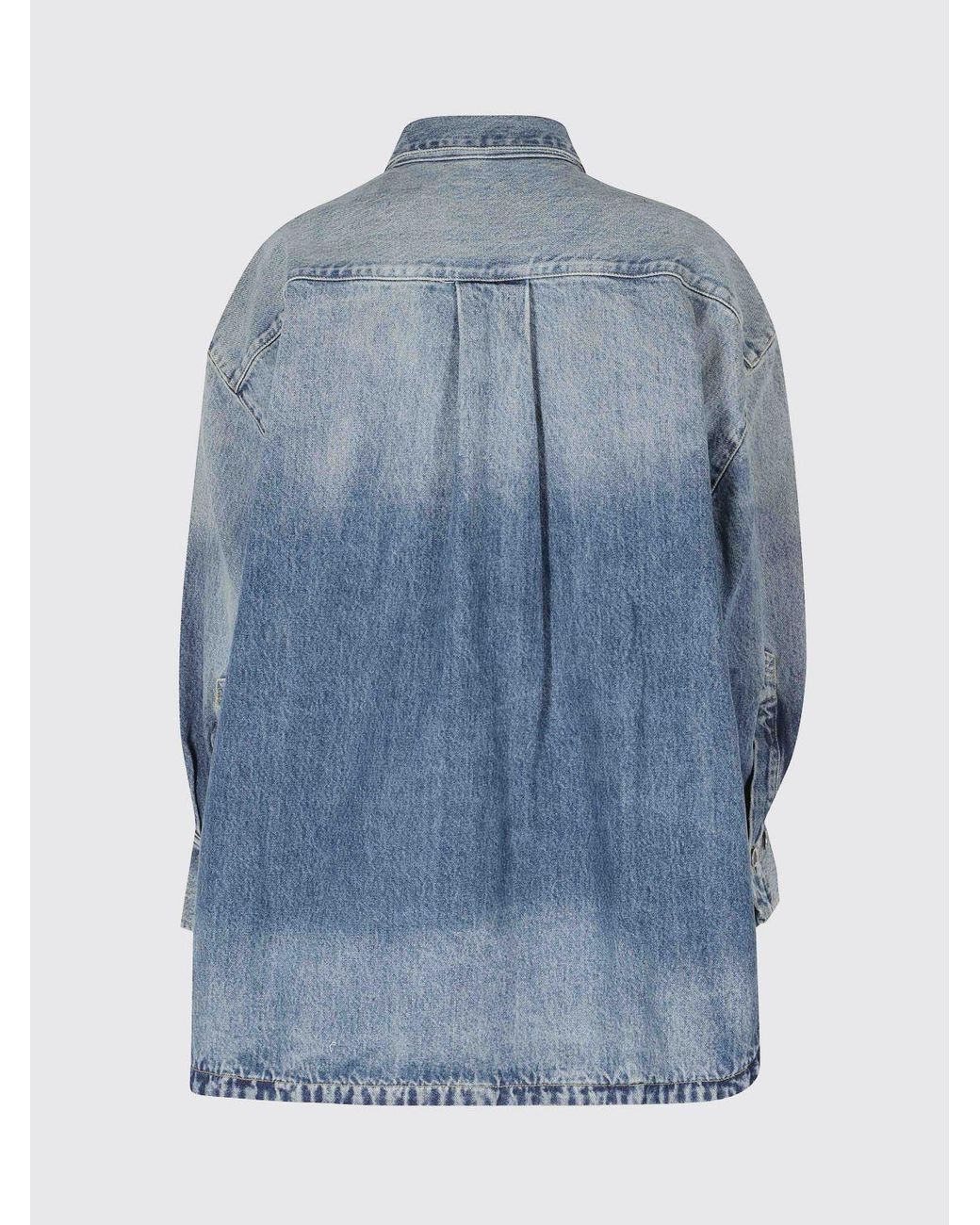 The Attico Blue Relaxed Fit Bleached Denim Shirt With Dropped Shoulders And Embroidered Logo