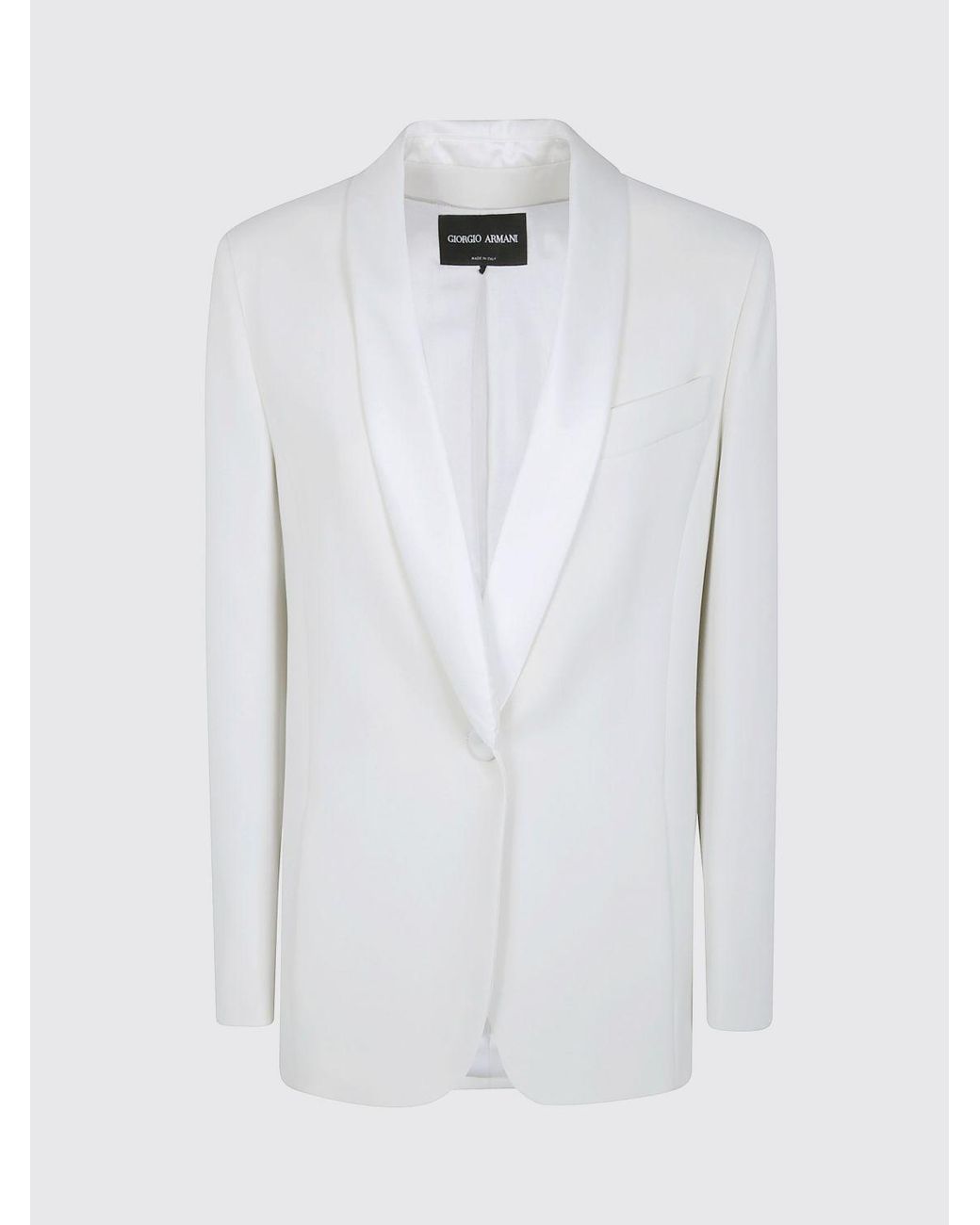 Giorgio Armani White Single-Breasted Silk Tuxedo Blazer With Shawl Collar