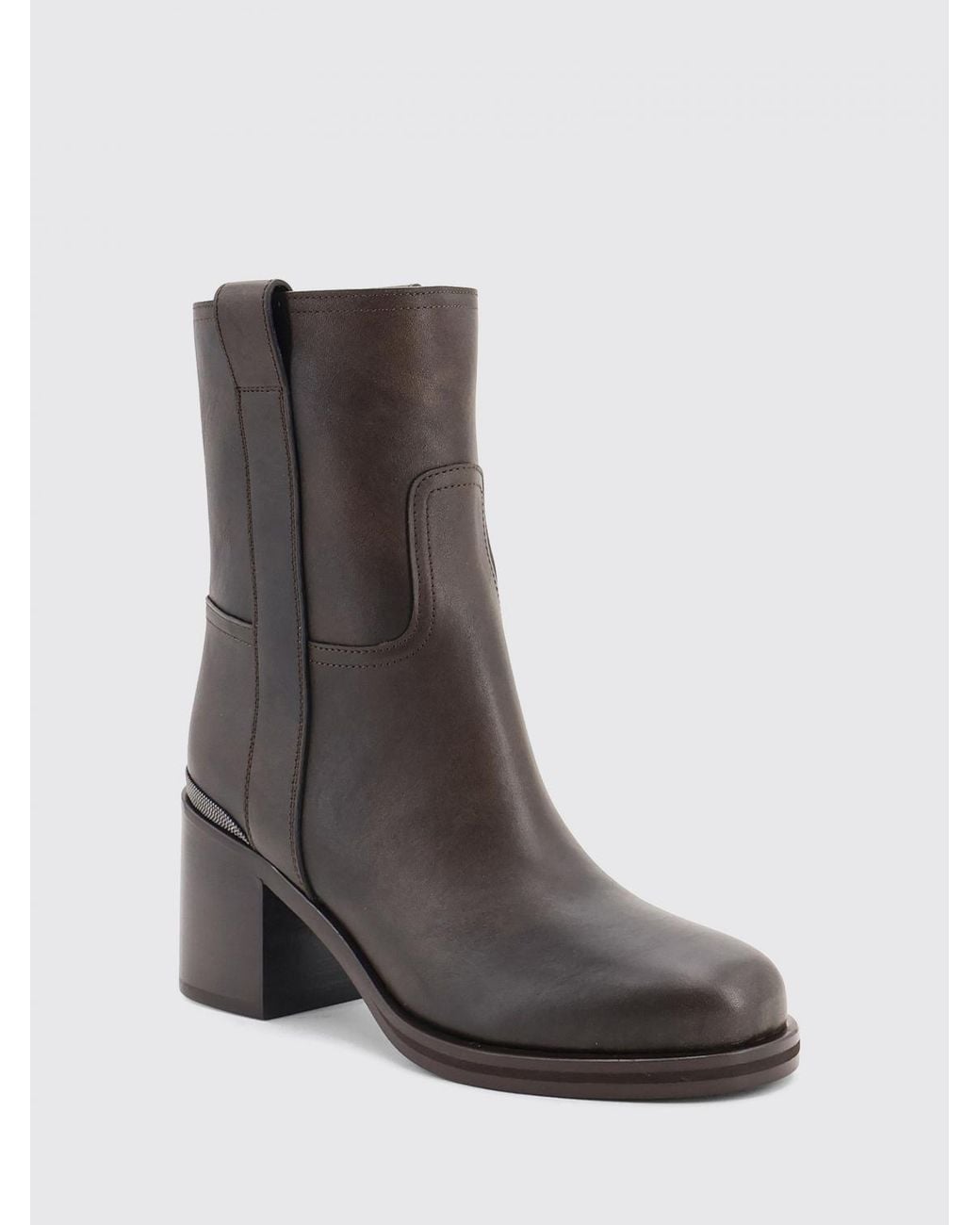 Brunello Cucinelli Black Leather Biker Boots With Monili And Medium Heel