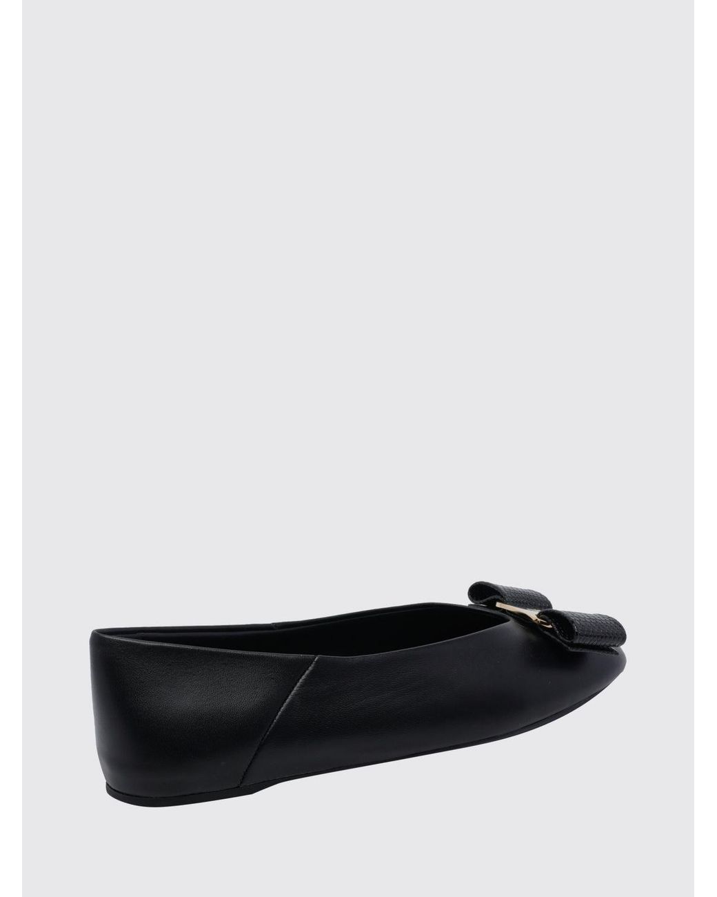 Ferragamo Black Vara Calfskin Ballet Flats With Iconic Bow