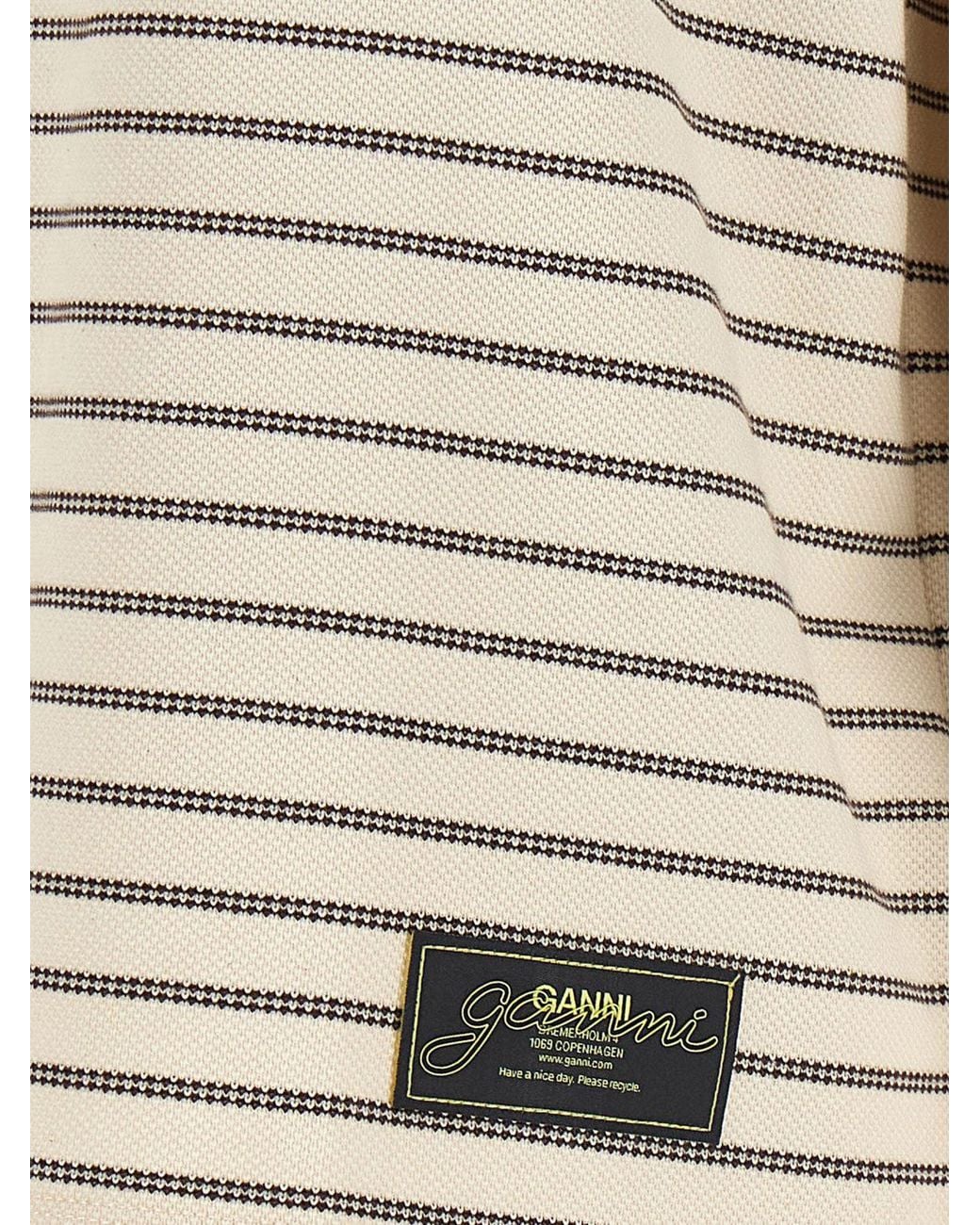 Ganni Brown Long-Sleeved Striped Polo