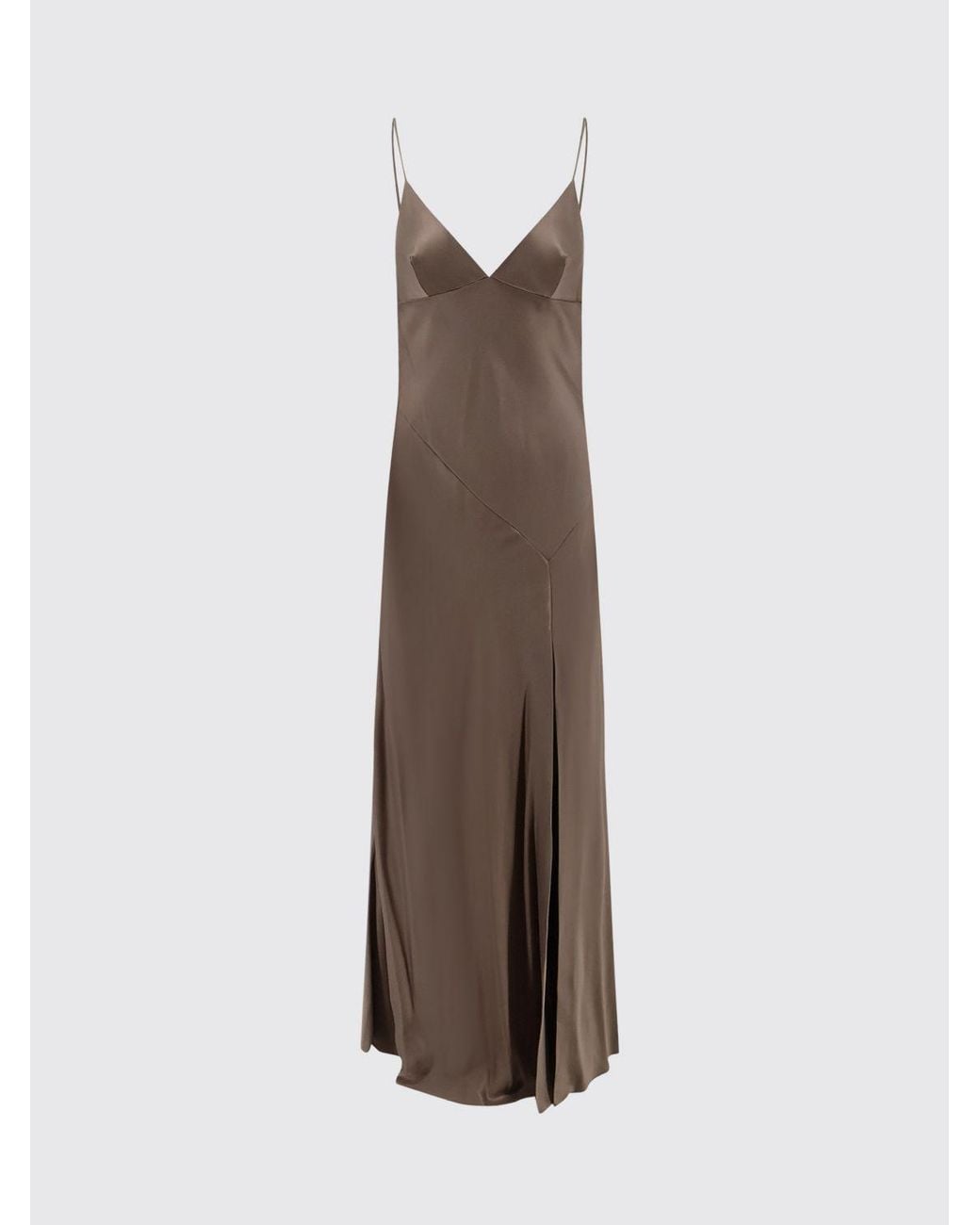 Alberta Ferretti Long Slip Dress in Brown | Lyst