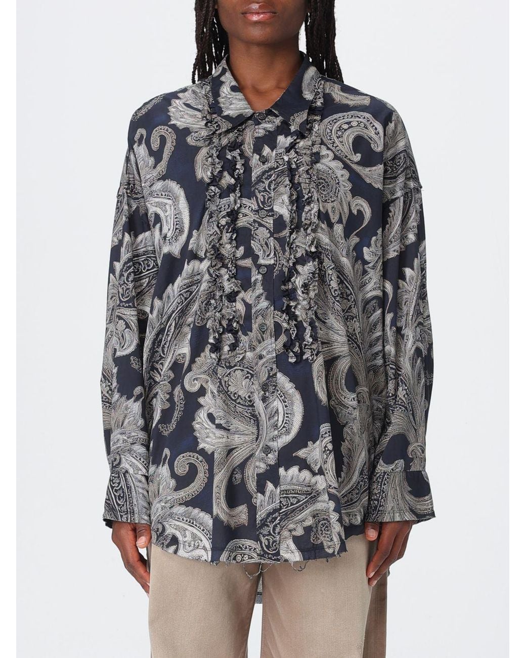 R13 Gray Paisley Cotton Shirt