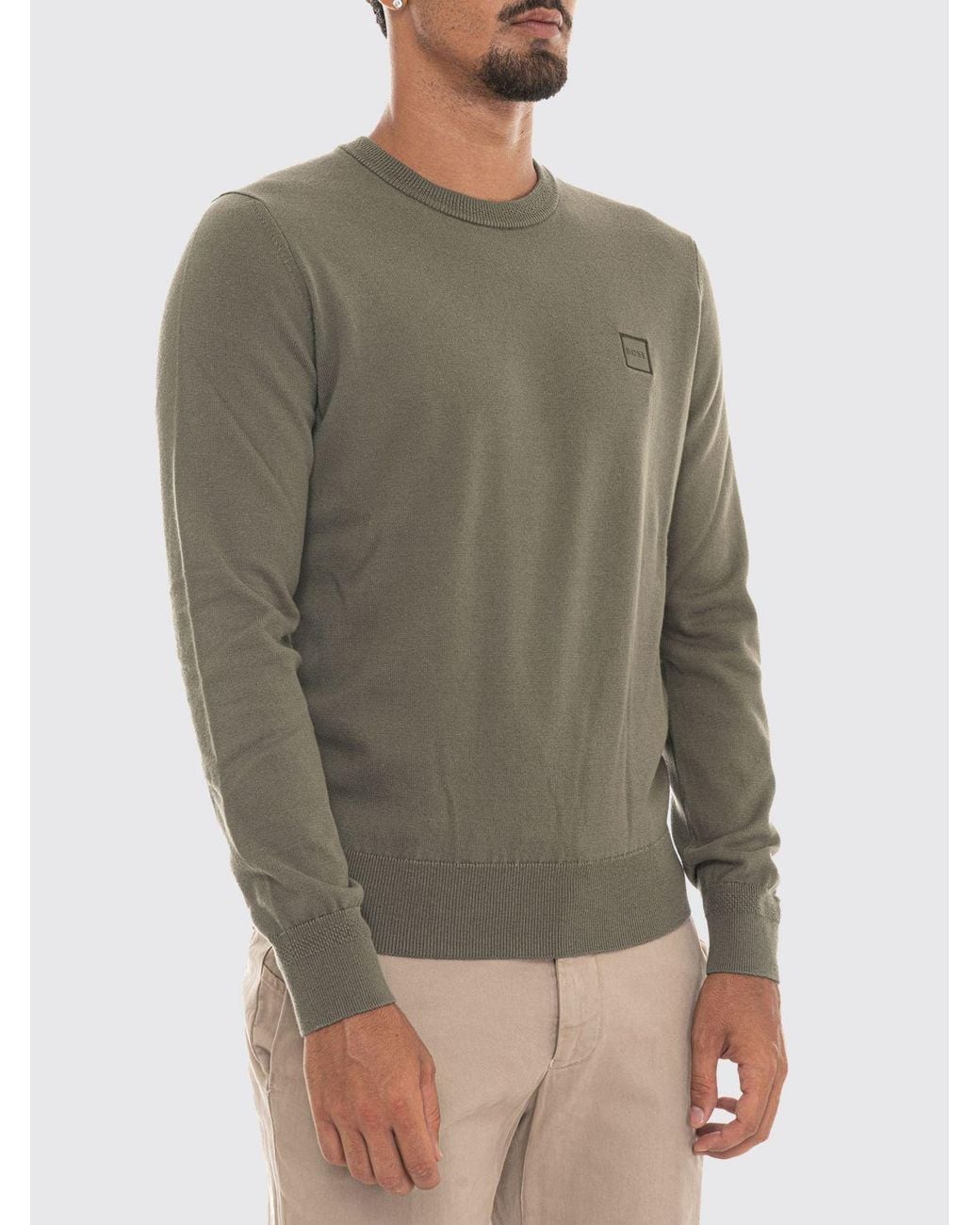 Boss Gray Cotton And Cashmere Crewneck Jumper With Tone-On-Tone Logo for men
