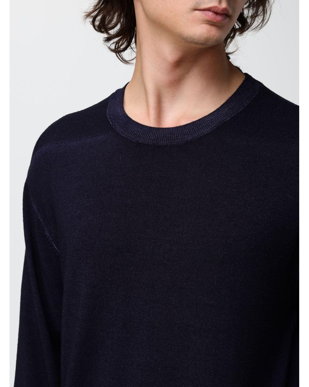 Emporio Armani Blue Wool Crewneck Jumper With Long Sleeves And Ribbed Trims for men