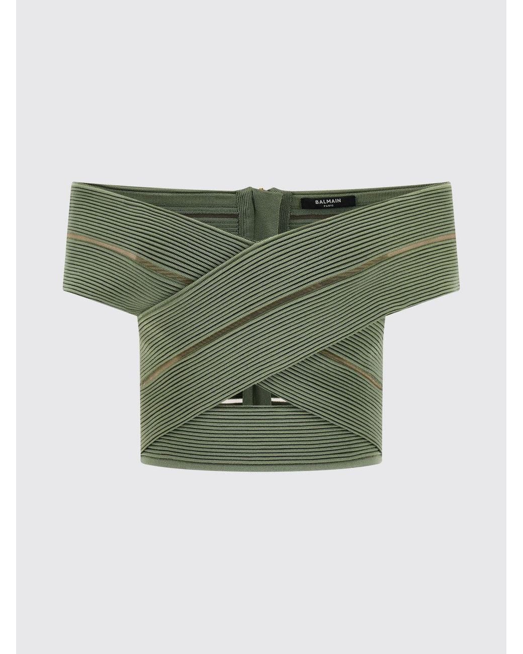 Balmain Green Jersey Cropped Top