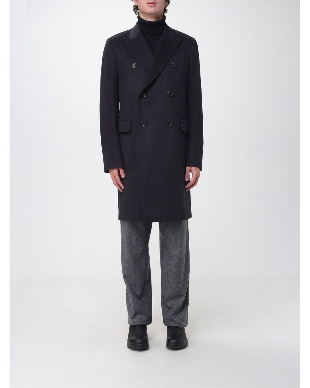 Paul Smith Blue Double-Breasted Knee-Length Coat for men