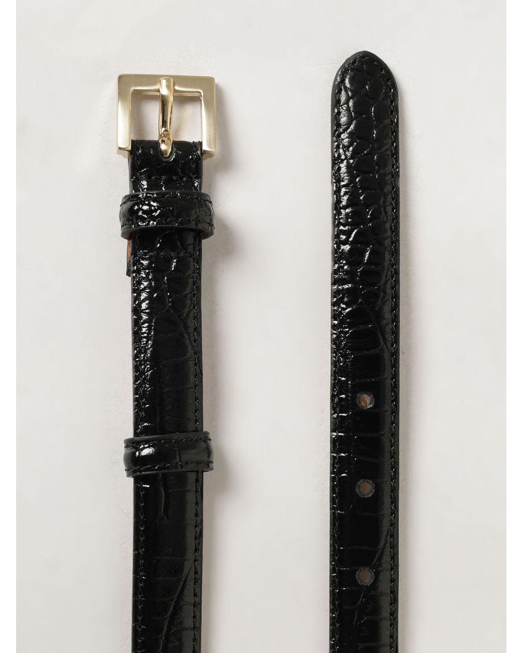 Crida Milano Black Croco-Embossed Patent Leather Belt With Pin Buckle Closure