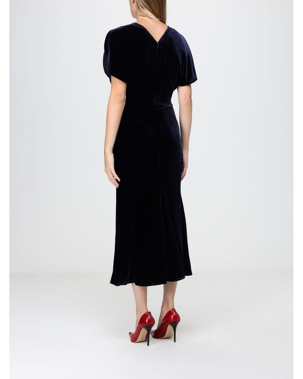 Victoria Beckham Black Bela Velvet Midi Sheath Dress With Puff Sleeves