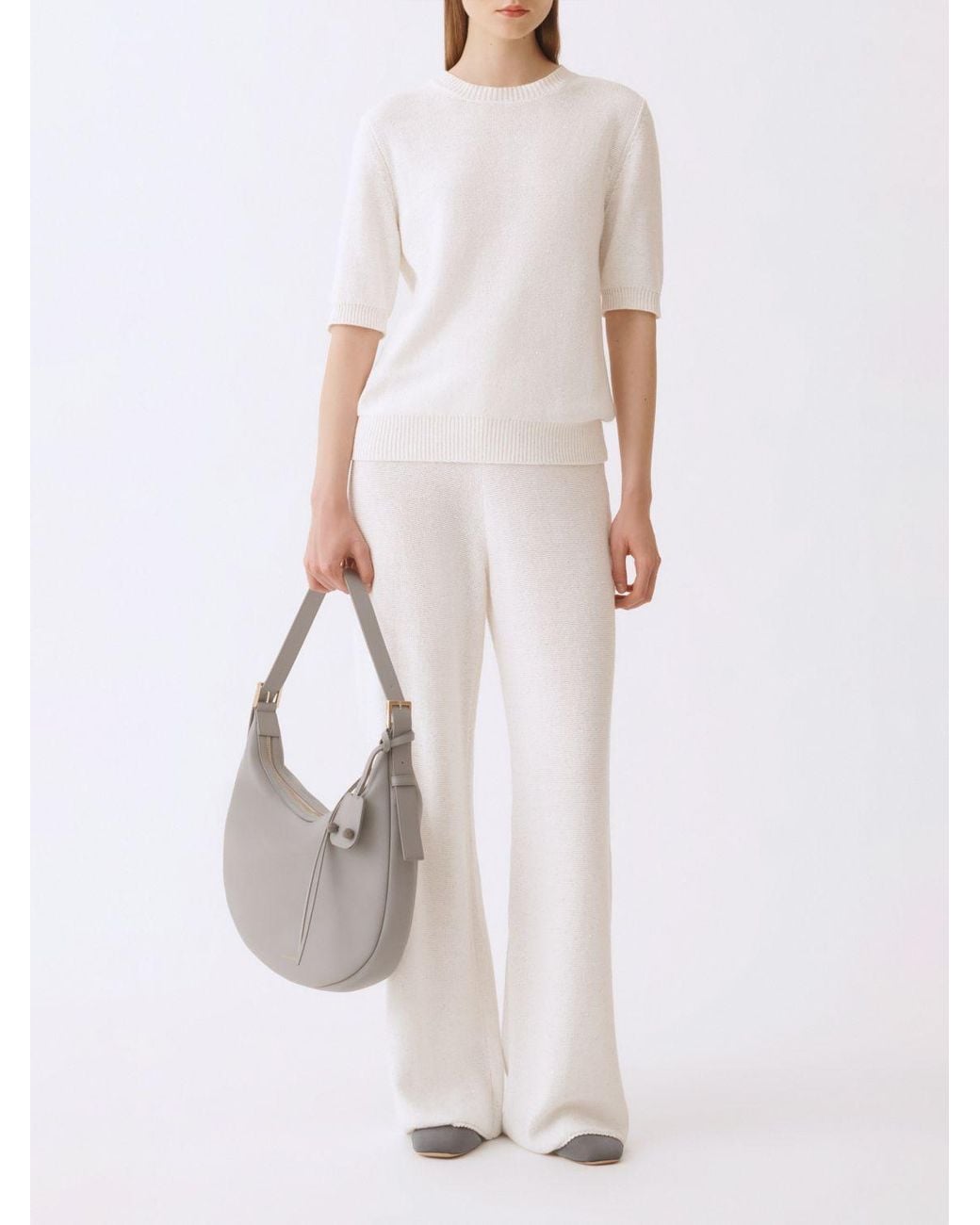 Fabiana Filippi White Cotton Crew Neck Sweater With Sequins