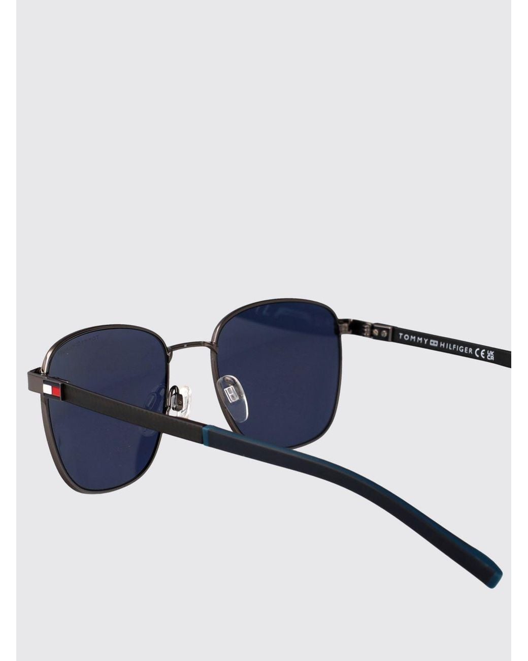 Tommy Hilfiger Blue Aviator Metal Sunglasses With Enameled Logo for men
