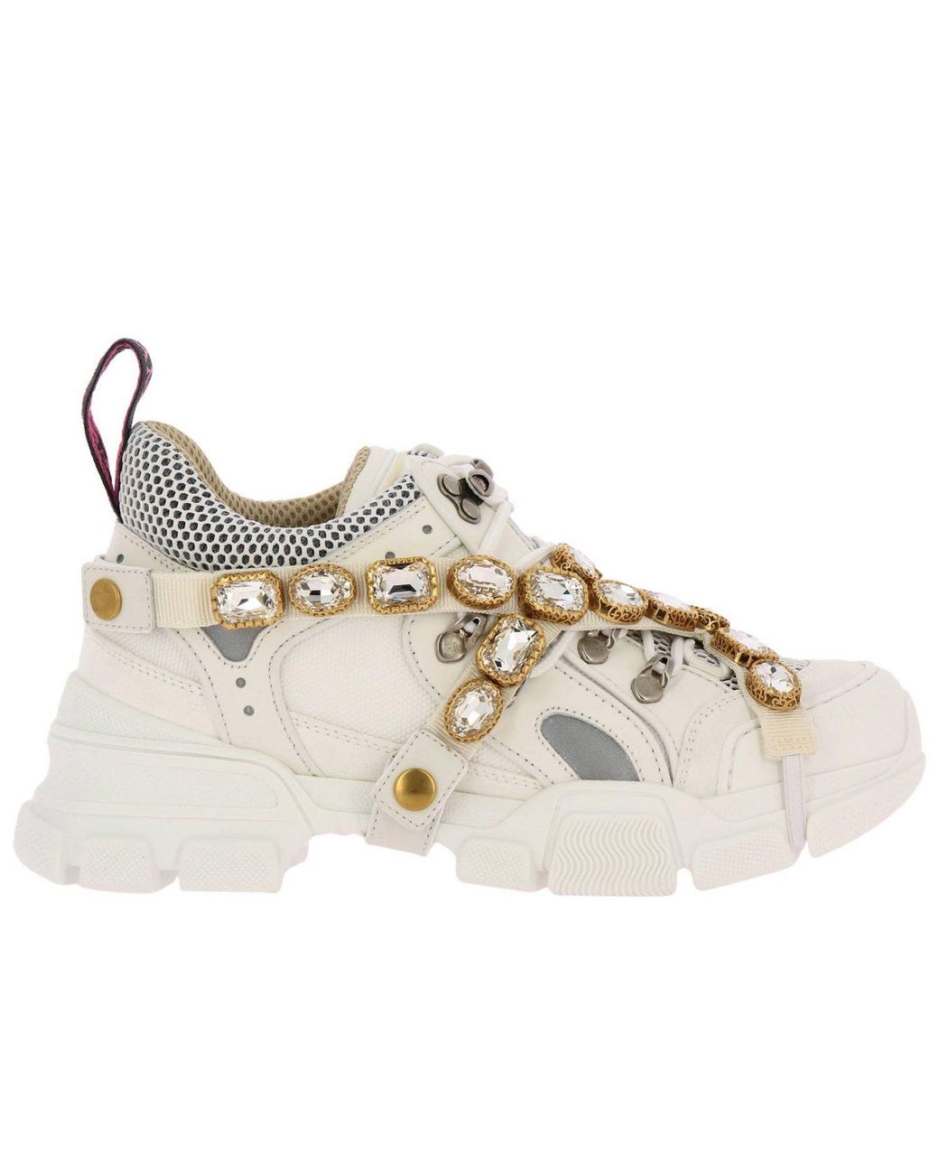Gucci Flashtrek Running Lace Up Sneakers In Real Leather And Macro Net With  Removable Rhinestone Jewels | Lyst
