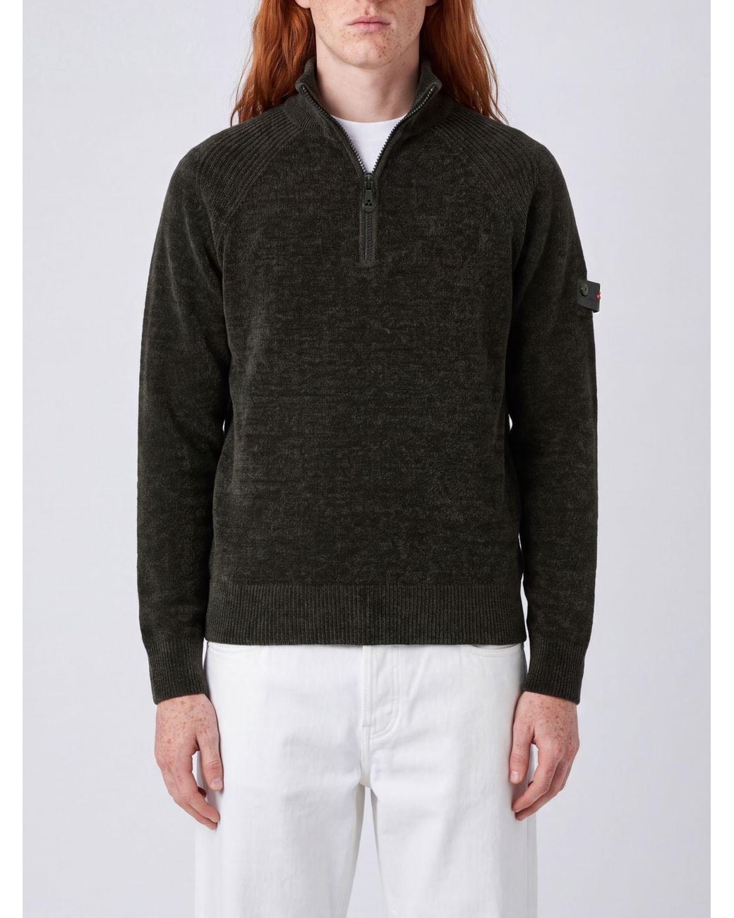 Peuterey Black Chenille Velvet Turtleneck Jumper With Half-Zip And Dropped Shoulders for men