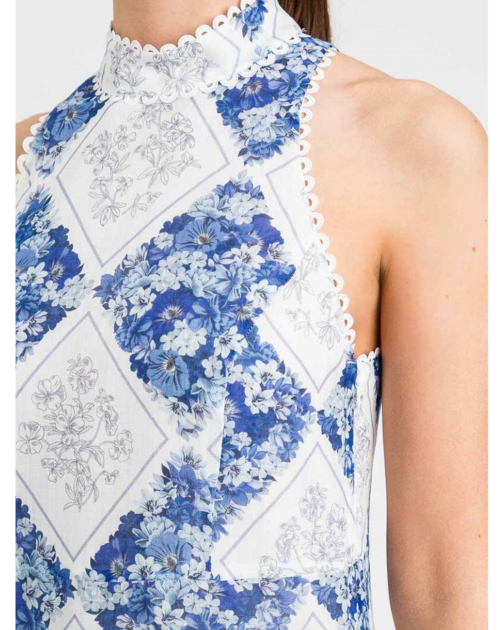 Twinset Blue Floral Diamond Raffia Dress