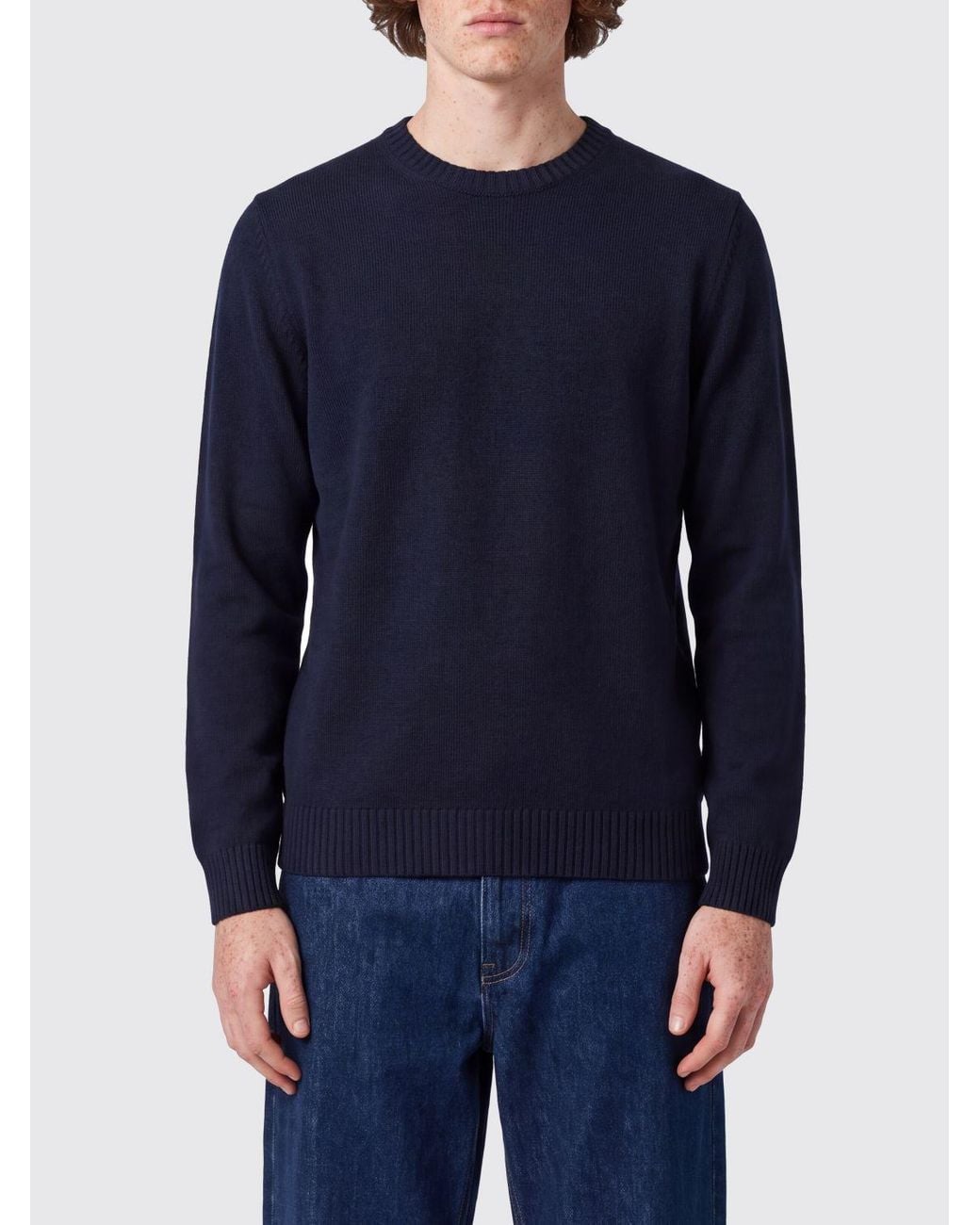 Drumohr Blue Pure Merino Wool Crewneck Jumper With Long Sleeves And Ribbed Trims for men