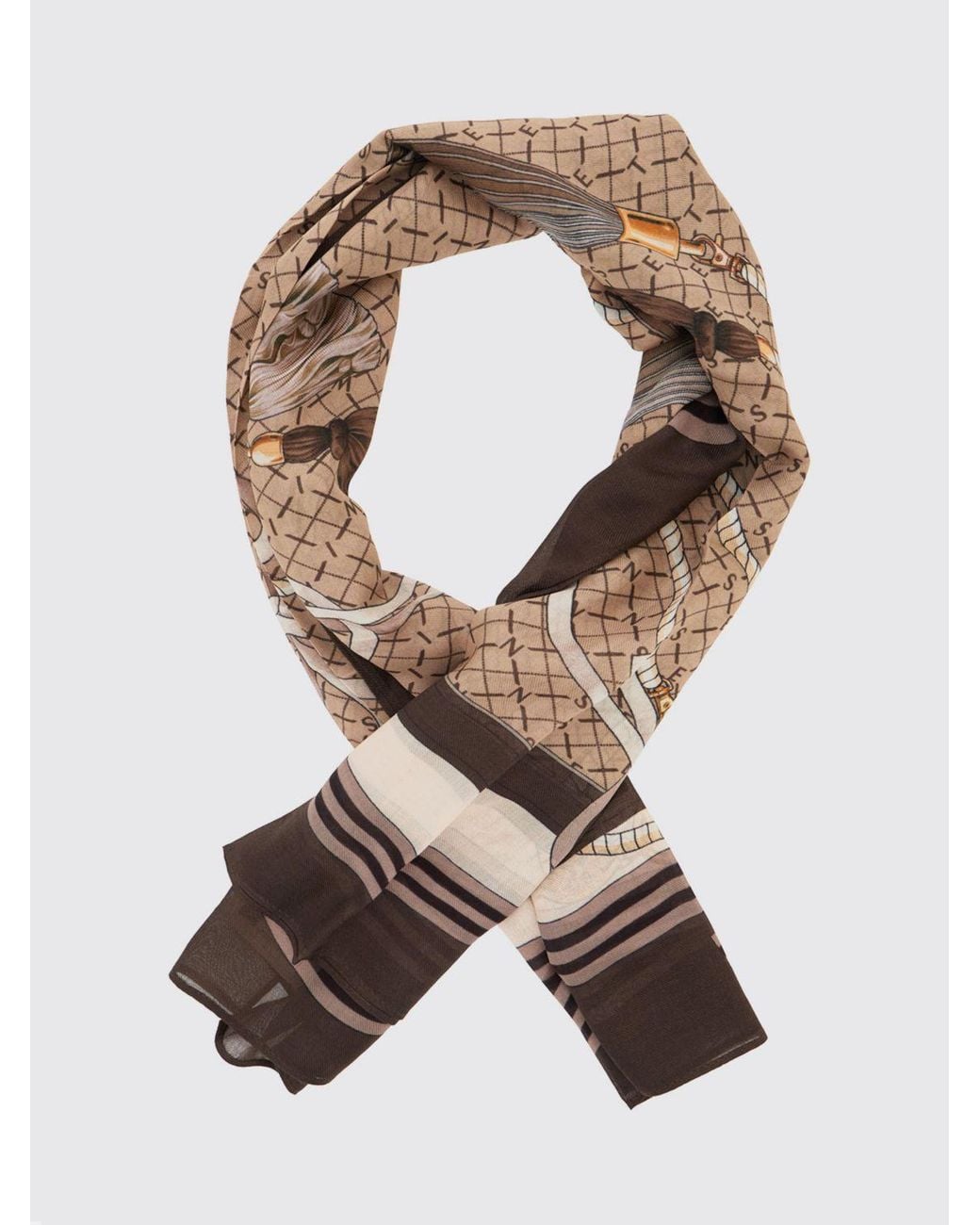 Twinset Brown Square Modal Foulard With All-Over Graphic And Logo Print