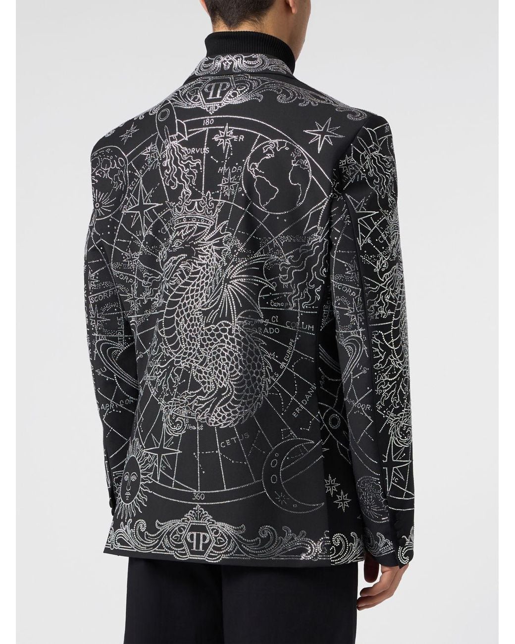 Philipp Plein Black Zodiaco Wool-Blend Blazer With Crystal Embroidery for men