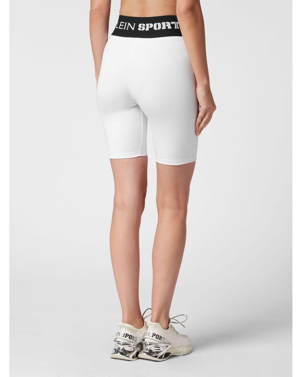 Philipp Plein Blue High-Waisted Skinny Fit Biker Shorts With Contrast Logo