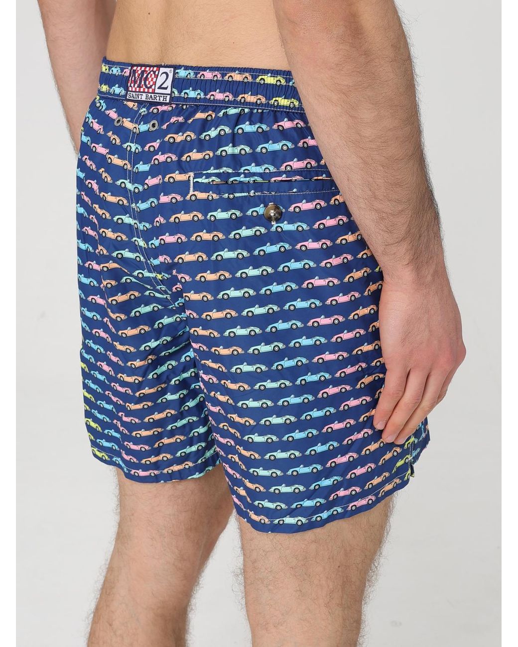 Mc2 Saint Barth Blue Vintage Car Print Swim Trunks for men