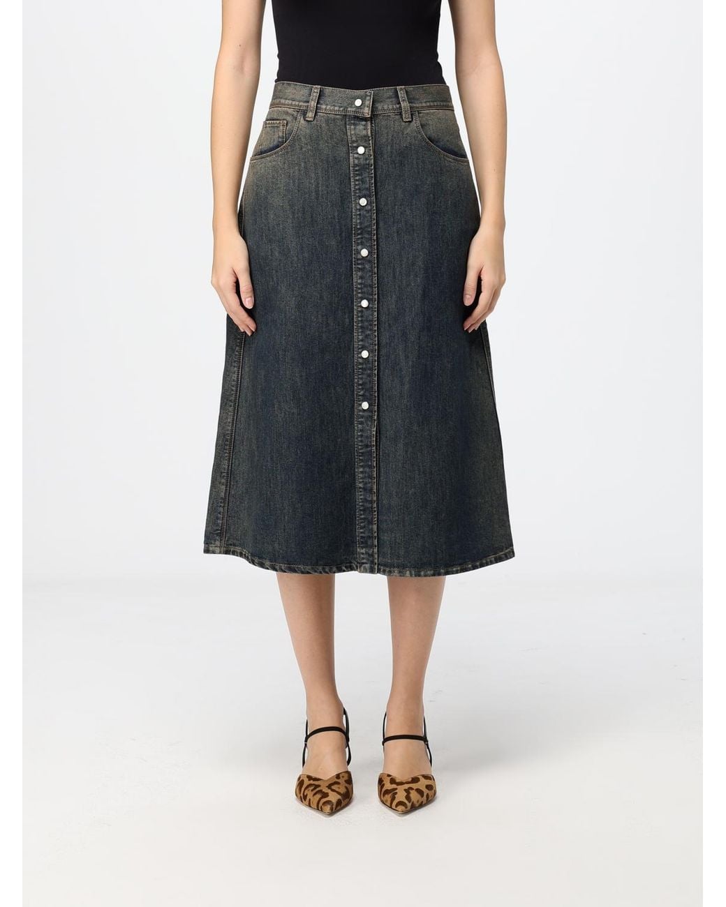 Fendi Black High-Waisted A-Line Midi Skirt