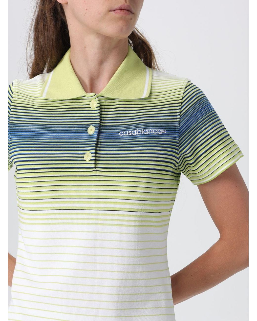 Casablanca Green Striped Cotton Polo Shirt With Contrast Logo