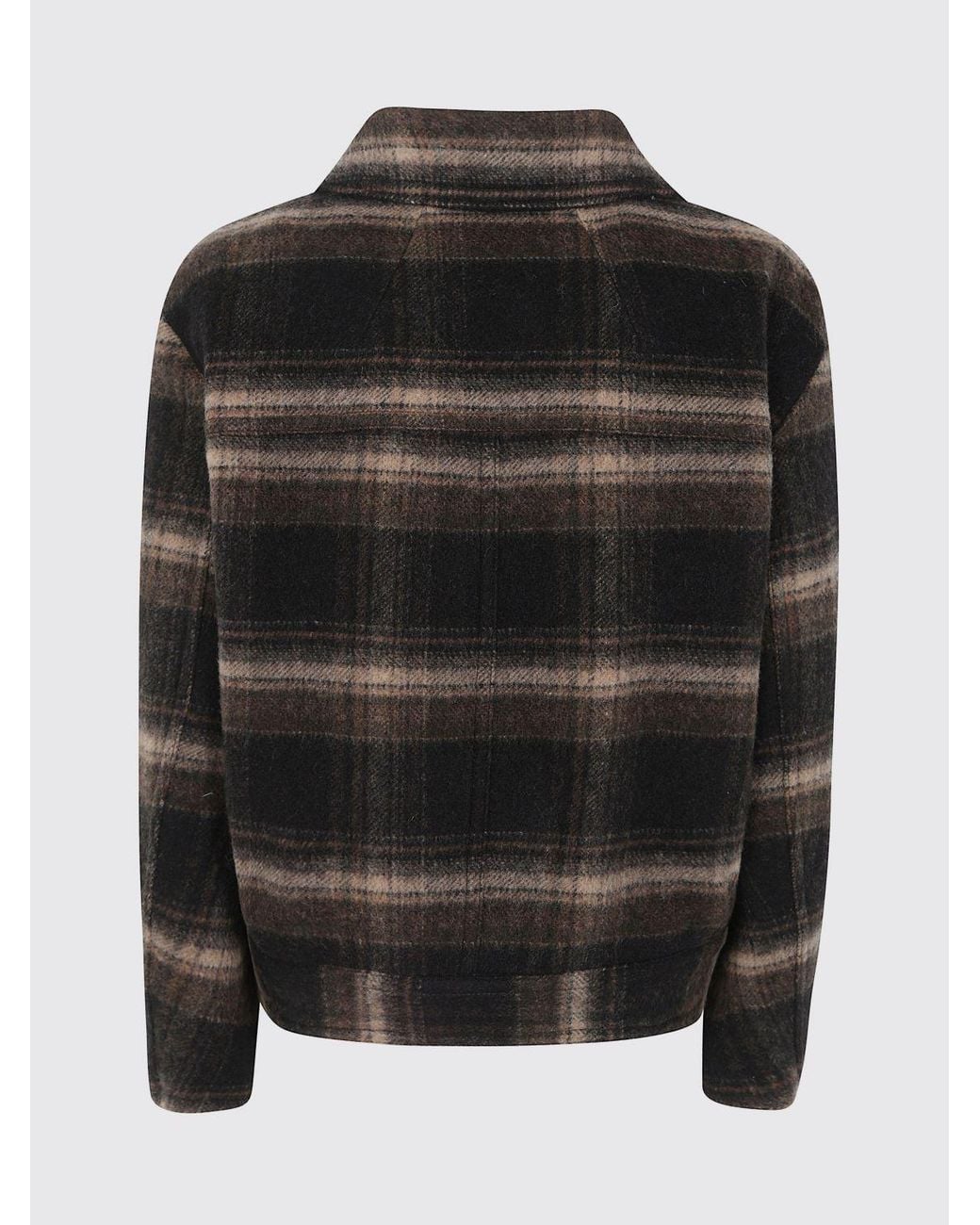 Isabel Marant Black Short Single-Breasted Check Wool-Blend Coat With Fringes