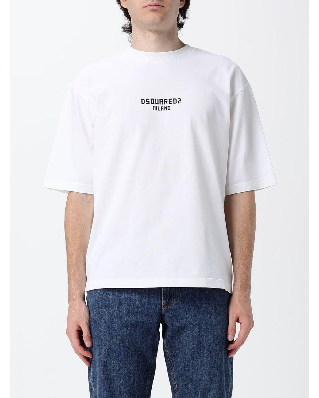DSquared² White Drop-Shoulder Cotton T-Shirt With Contrast Logo for men