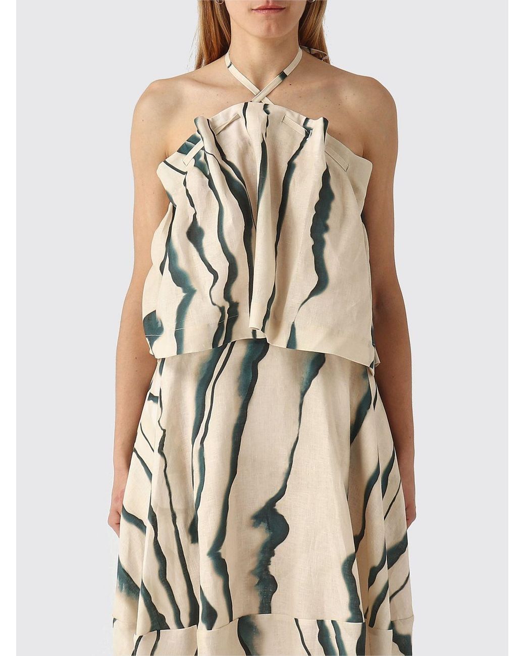 Liviana Conti Natural Printed Linen Top