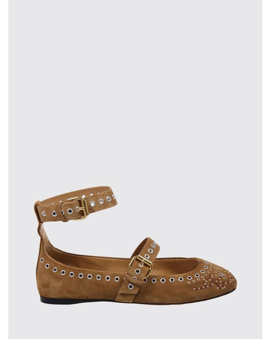 Isabel Marant Natural Ylza Suede Mary Jane Flats With Studs And Eyelets