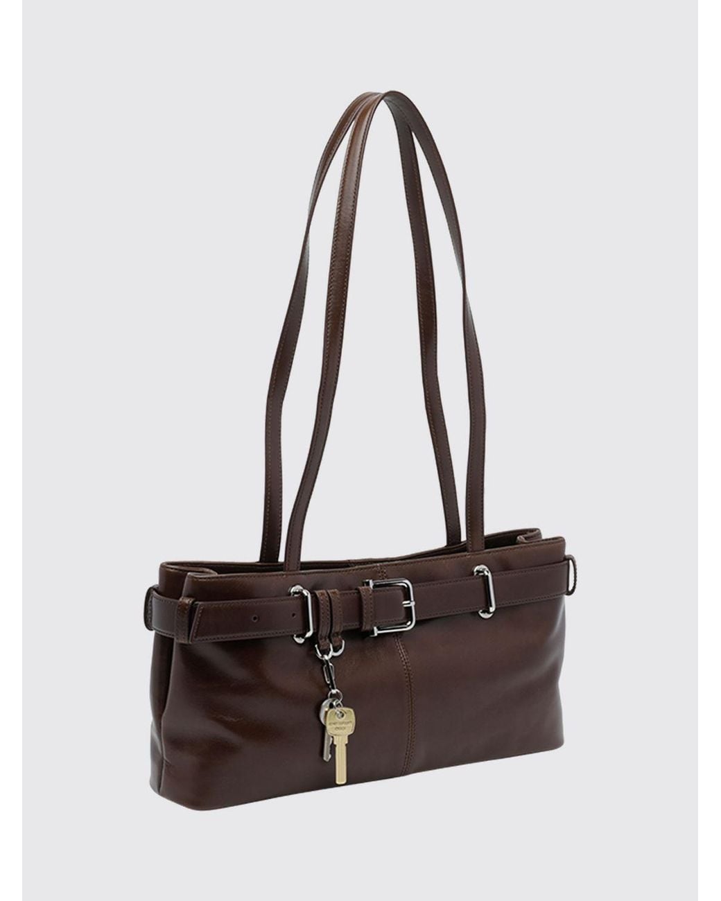 OSOI White Brocle Smooth Leather Shoulder Bag With Buckle Detail And Double Handle